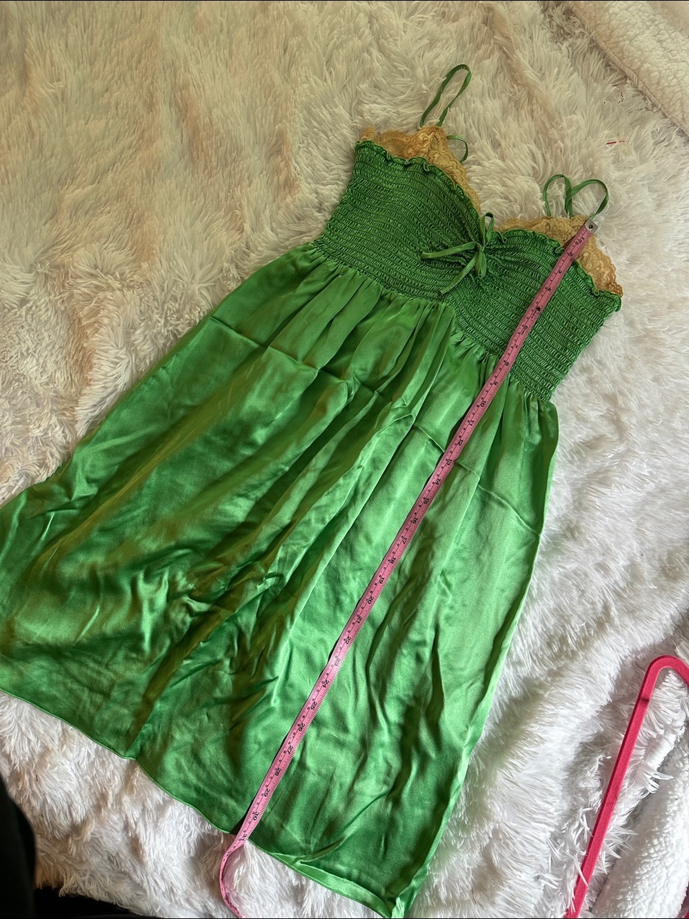 Vintage y2k Betsey Johnson Emerald Green Lace Trimmed Milkmaid Slip Dress 8 - Picture 6 of 11